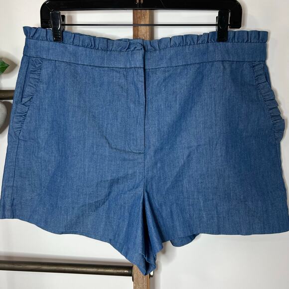 J‎ Crew Blue Ruffle Chambray Denim Shorts Cotton Size 12 - Picture 3 of 7